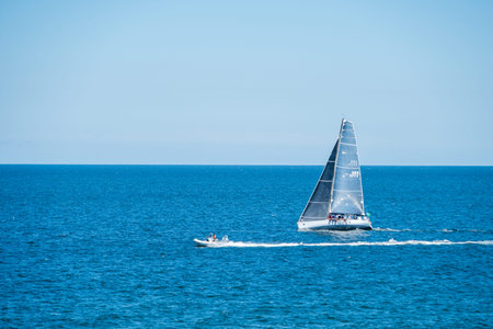 Punta del Este, Maldonado, Uruguay - January 20, 2018: Sailboat Regatta on Playa Mansa Coast, Punta del Este, Uruguay