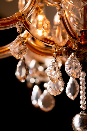 Chrystal chandelier close up. Selective focus.