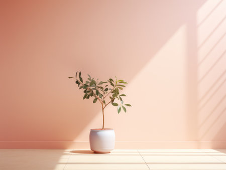 Plant in a white pot on a pink background. 3d renderingの素材