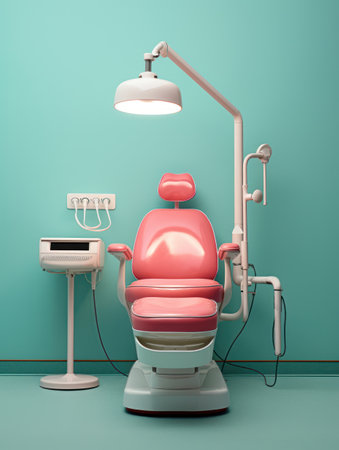 Interior of a modern dental clinic with a pink chair.の素材