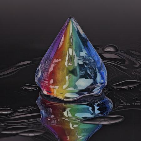 Rainbow colored water drop on a black background. 3d renderingの素材