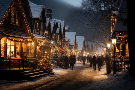 Christmas in the old town of Riga, Latvia. People walk along the alley.の素材