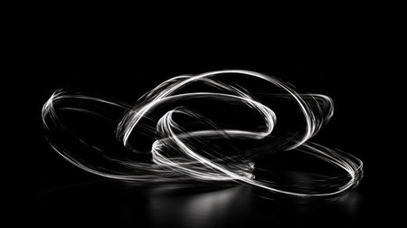 Glow effect. Ribbon glint. Abstract rotational border lines. Power energy. LED glare tape. Luminous shining neon lights cosmic. Magic design round whirl. Swirl trail effect.の素材