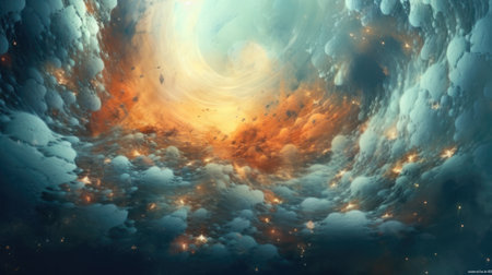 3D illustration of a beautiful space background with stars and galaxies.の素材
