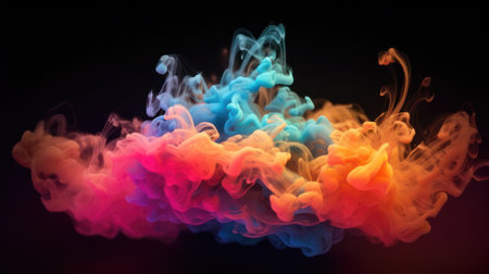 Abstract smoke isolated on black background,Rainbow coloured smoke abstract backgroundの素材