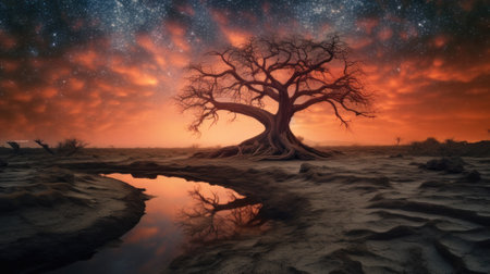 Fantasy alien planet. Tree in the desert. wallpaperの素材
