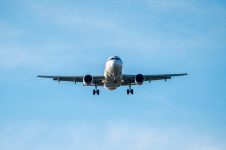 Airplane in the blue sky.