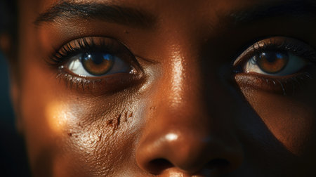 Close up portrait of a young african american woman with brown eyesの素材