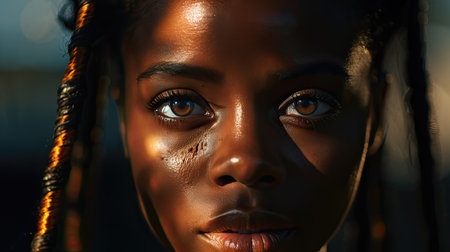 Close up portrait of a beautiful african american woman with braidsの素材