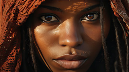 Close-up portrait of beautiful african american woman wearing headscarfの素材
