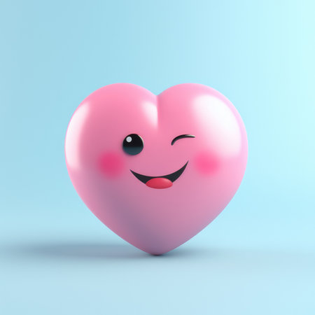 Pink heart with smiley face on blue background. 3d renderingの素材