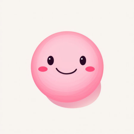 Smiling pink ball. Cute cartoon character. Vector illustration.の素材