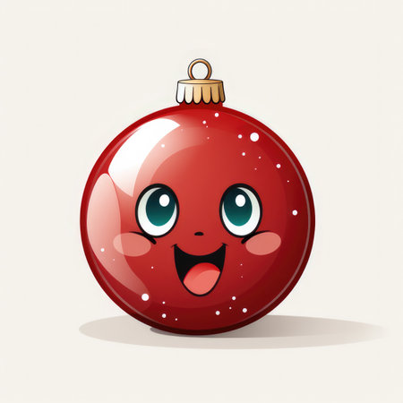 Cartoon red christmas ball on white background. Vector illustration.の素材