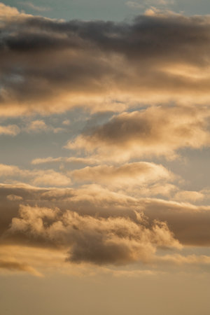 Cloudscape, Colored Clouds at Sunset near the Ocean, Backgroundの写真素材