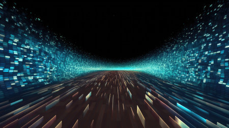 3D rendering of abstract technology background with glowing particles. Futuristic shape.の素材