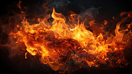 Fire flames isolated on black background. Abstract fire flames background. Abstract fire flames background.の素材