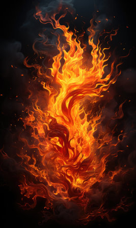 Fire flames on a black background. Close-up, 3d rendering.の素材