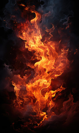 Fire flames on black background with copy space. Abstract fire background.の素材