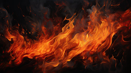 Fire flames on black background. Abstract blaze fire flame texture background.の素材