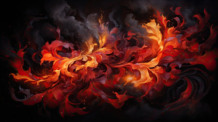 Abstract fire flames on black background. Fantasy fractal texture. Digital art. 3D rendering.の素材