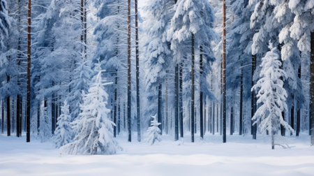 Snow covered pine trees in winter forest. Winter landscape with snow covered trees.の素材