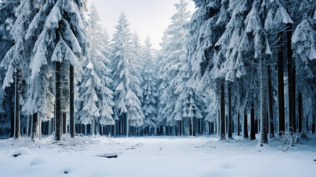 Beautiful winter landscape with snow covered fir trees in the forest.の素材