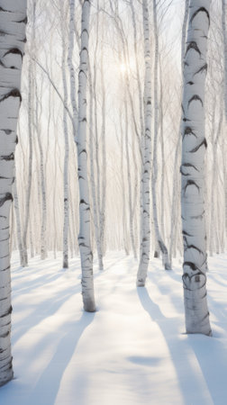 winter landscape of snow-covered birch forest on a sunny dayの素材