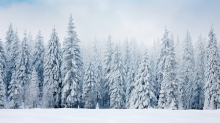 Winter landscape with snow covered fir trees. Panoramic image.の素材
