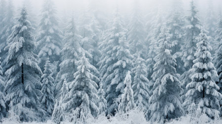 Snow covered fir trees in the mountains. Beautiful winter landscape. Christmas background.の素材