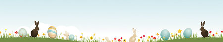 Easter banner with eggs and bunnies. Vector illustration.の素材