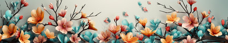 Spring banner with magnolia flowers. Floral background. Vector illustration. Bannerの素材