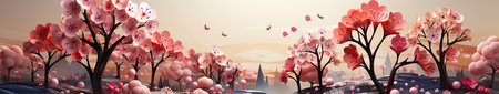Cherry blossom sakura spring flower background, vector illustration. Bannerの素材