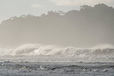 Big stormy waves breaking on the coast of Atlantic ocean, Costa Ricaの写真素材
