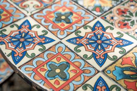 Colorful ceramic tiles in the street market, Lisbon, Portugal.の写真素材