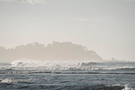 Big wave on the beach at sunset in Costa Rica. Toned.の写真素材