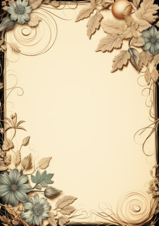 Vintage floral background with space for text or image in sepia tone, A4 writing letter formatの素材