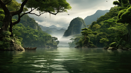 Panoramic view of Tam Coc lake, Ninh Binh, Vietnamの素材