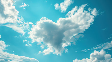 Blue sky background with heart shaped clouds.の素材