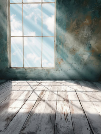 old room with window, grunge and retro filter effect, abstract backgroundの素材