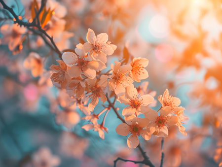 Beautiful cherry blossom in spring time with soft focus background.の素材