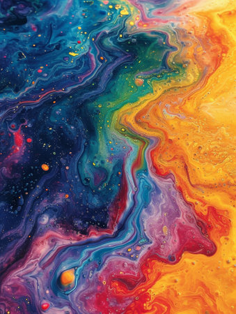 Abstract background of acrylic paint in blue, orange, yellow and red tonesの素材