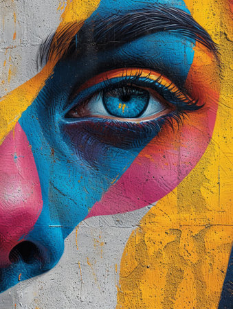 Face painted with colored graffiti. The concept of street art and culture.の素材