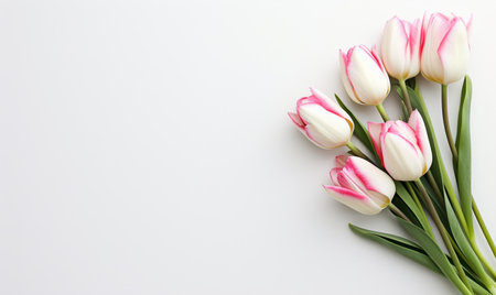 Bouquet of pink and white tulips on a white backgroundの素材