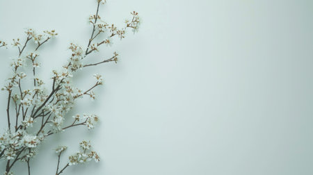 Cherry blossom branch on white background with copy space for textの素材