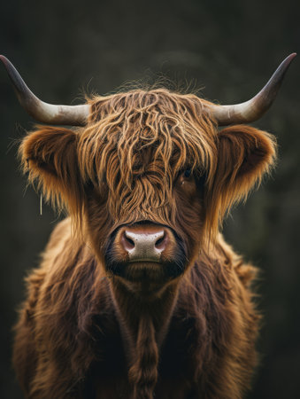 Portrait of a Scottish Highland Cattle looking at camera, UK.の素材