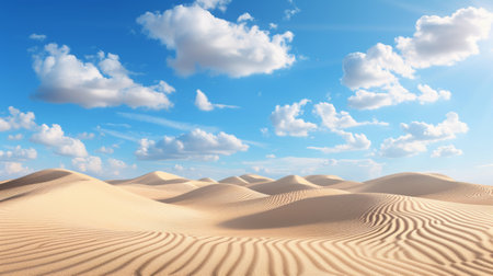 Sand dunes on blue sky background. 3d rendering illustration.の素材