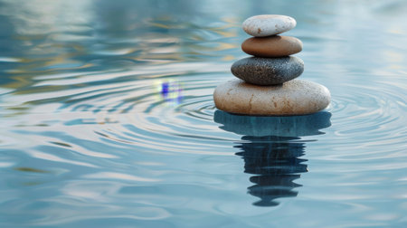 zen stones on water background, zen concept, harmony and balanceの素材