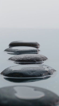 zen stones with water drops on blue background, shallow depth of fieldの素材