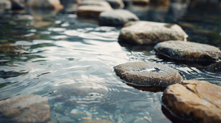 Rocks in the water on a summer day, close-upの素材