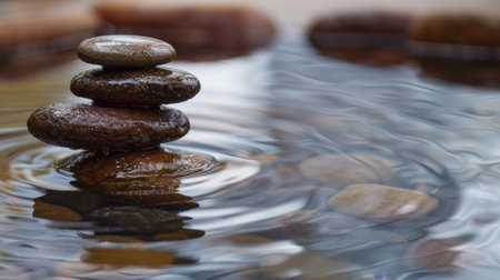 zen stones in the water, zen concept, shallow depth of fieldの素材